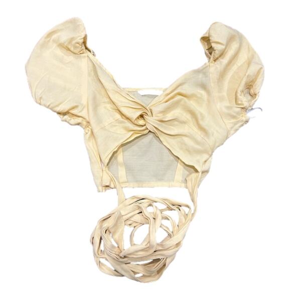 SHEIN Pastel Yellow Wrap Around Top w/ Puff Sleeves - Picture 1 of 2